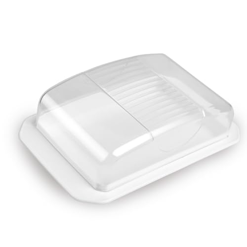 Dekorative Butterdose - Transparent mit Deckel - Butterbox, spülmaschinenfest - BPA Frei Kunststoff - Butterschale für 250g Butter - Weiß von Pro Home