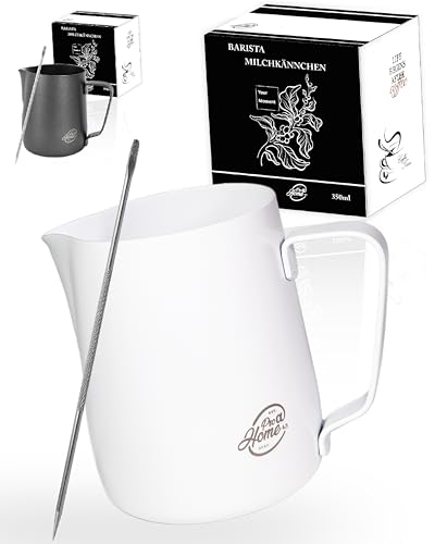 Pro@Home43 Barista Edelstahl Milchkännchen weiß 350ml (auch 600ml) inkl. Latte Art Stift/Milchschaumkännchen in Geschenkbox von Pro@Home43