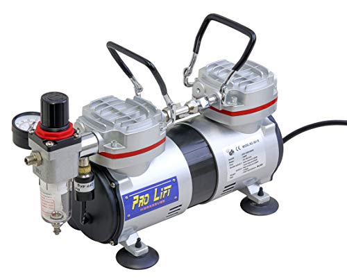 Pro-Lift-Werkzeuge Airbrush Kompressor 2 Zylinder / 6 bar Mini Kompressor 40l/min 230V Kolbenkompressor Abschaltautomatik ölfrei von Pro-Lift-Werkzeuge