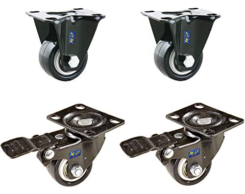 Pro-Lift-Werkzeuge Set 2 x Bockrollen + 2 x Lenkrollen gebremst je 45 kg Durchmesser 40 mm Gummirollenbelag Möbelrollen Bremse Transportrollen 4x Rollen von Pro-Lift-Werkzeuge