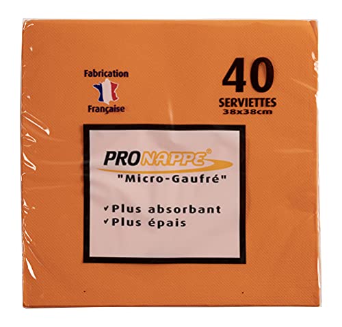 Pronappe SV863812I 40er Pack Einwegservietten aus mikrogeprägter Watte 38 x 38 cm 2-lagig Farbe Orange Servietten, dick und sehr saugfähig. von Pro Nappe