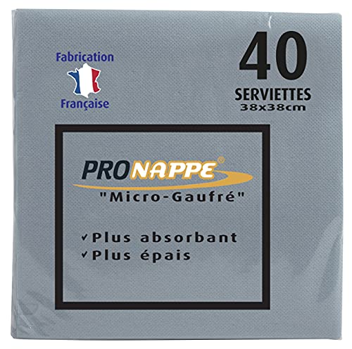 Pronappe SV863830I 40er Pack Einwegservietten aus mikrogeprägter Watte 38 x 38 cm 2-lagig Farbe grau Servietten, dick und sehr saugfähig. von Pro Nappe