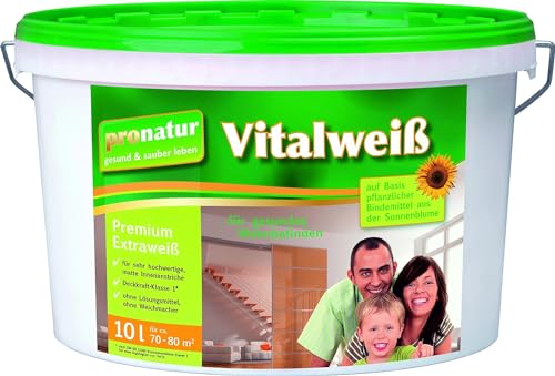 pronatur Vitalweiß 10l, wasserverdünnbare Naturfarbe auf Basis pflanzlicher Bindemittel aus der Sonnenblume von Pro Natur