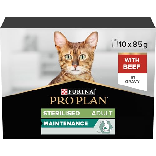 PURINA PRO PLAN Adult STERILISED Katzenfutter nass, mit Rind in Sauce,10er Pack (10x85g) von Pro Plan