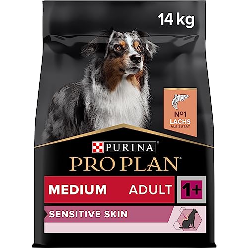 Pro Plan Medium Adult Sensitive Skin, Hundefutter trocken, reich an Lachs, 1er Pack (1 x 14 kg) von PURINA PRO PLAN