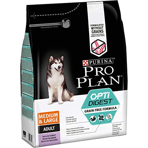Pro Plan Grain Free Medium & Large Adult Sensitive Digestion, Hundefutter trocken, reich an Truthahn, 1er Pack (1 x 2,5 kg) von PURINA PRO PLAN
