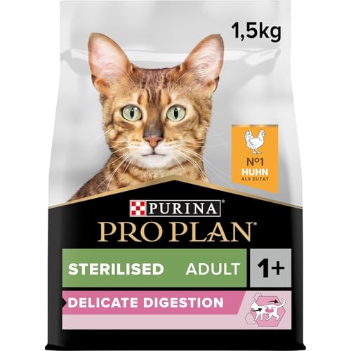 Pro Plan Cat Sterilised Adult 1+ OPTIDIGEST reich an Huhn Trockenfutter Beutel, (6 x 1,5kg) von PURINA PRO PLAN