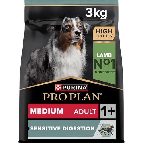 Pro Plan Medium Adult Sensitive Digestion, Hundefutter trocken, reich an Lamm, 1er Pack (1 x 3 kg) von Pro Plan