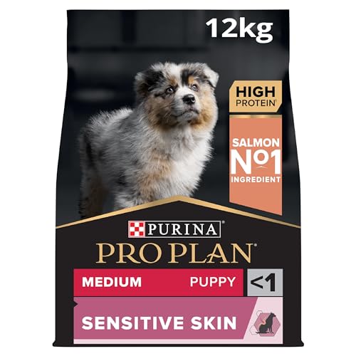Pro Plan Medium Puppy Sensitive Skin, Welpenfutter trocken, reich an Lachs, 1er Pack (1 x 12 kg) von PURINA PRO PLAN