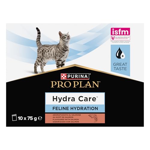 Purina Pro Plan – Hydracare – Katze – Ergänzungsfuttermittel für Erwachsene Katzen, hydratisiert zu bleiben – mit Lachs – Beutel – 10 x 75 g von Pro Plan