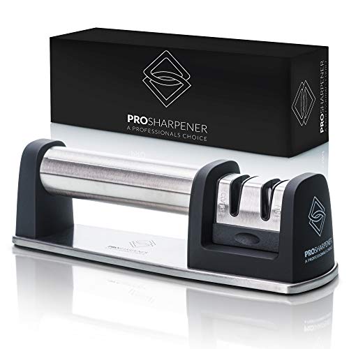 Pro Spitzer Premium manueller Messerschärfer, Küchenzubehör, 2 Stufen, rutschfeste Unterseite, gerade Stahlmesser, Edelstahl/Schwarz von Pro Sharpener A Professionals Choice