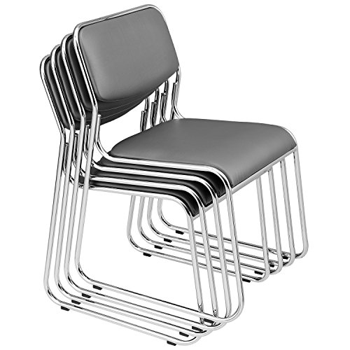 pro.tec Bürostuhl 4er Set Konferenzstuhl Grau ergonomisch Schreibtischstuhl mit Kunstlederbezug stapelbar Schwingstuhl Besucherstuhl Metall von pro.tec