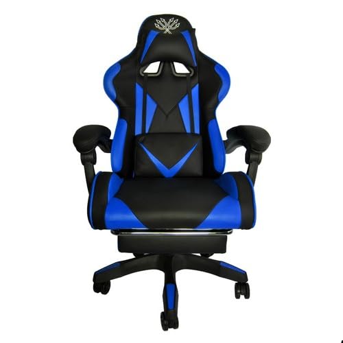 Pro-Tech Gaming Stuhl Essential Blue mit Fußstütze – Ergonomischer Gamerstuhl mit Lendenstütze, Wippmechanismus & Verstellbarer Rückenlehne | Höhenverstellbar, Racing Design, bis 120 kg von Pro-Tech TOOLS