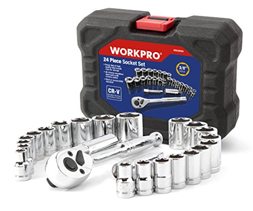 WORKPRO Steckschlüsselsatz 3/8" Umschaltknarre mit Steckschlüssel (metrisch & zoll) inkl. Werkzeugkasten 24-teilig von WORKPRO