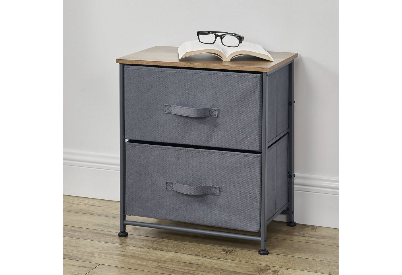 pro.tec Kommode, Hoya Sideboard Beistelltisch mit 2 Schubladen aus Vliesstoff Grau von pro.tec