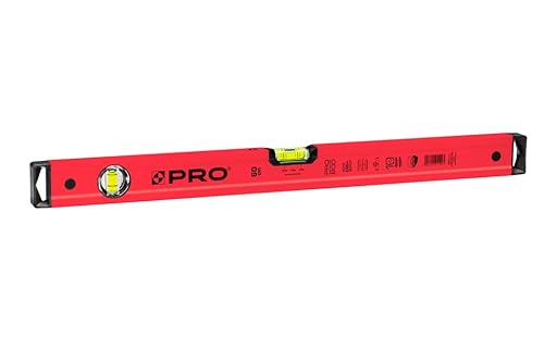 PRO600 Wasserwaage mit magneten 60cm - Ergonomischen Profil und ERS+ (Easy Reading System) Präzise Magnet Wasserwaage - Anti Shock Absorber Endkappen - Farbe Rot von PRO