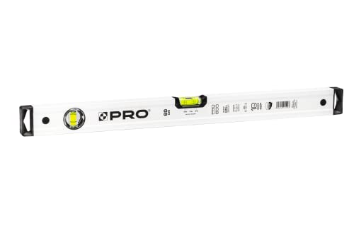 PRO600 Wasserwaage 60cm mit 2% Gefälle - Ergonomischen Profil und ERS+ (Easy Reading System) Präzise Wasserwaage - Anti Shock Absorber Endkappen - Farbe Weiß von PRO