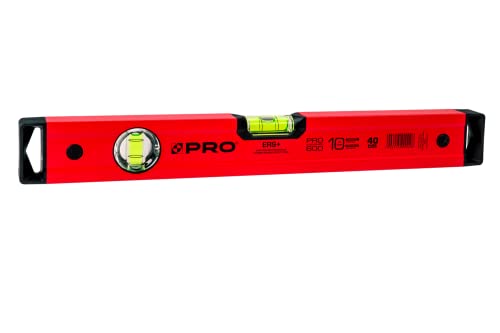 PRO600 Wasserwaage 40 cm mit Ergonomischen Profil - ERS+ (Easy Reading System) Präzise Wasserwaage mit Anti Shock Absorber Endkappen - Farbe Rot von PRO