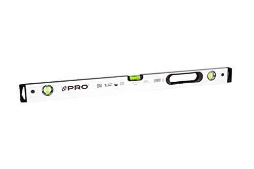 PRO800 Wasserwaage 80cm beidseitig gefräst mit Ergonomischen Profil - ERS+ (Easy Reading System) Präzise Wasserwaage mit Anti Shock Absorber Endkappen - Farbe Weiß von PRO