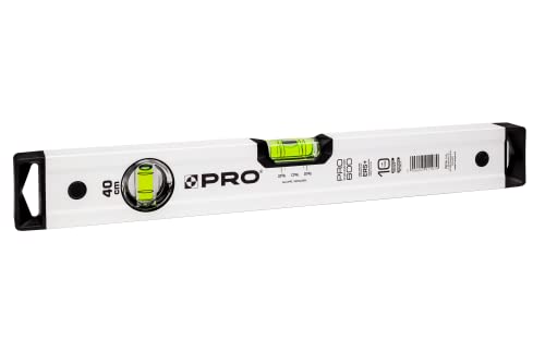 PRO600 Wasserwaage 40cm mit 2% Gefälle - Ergonomischen Profil und ERS+ (Easy Reading System) Präzise Wasserwaage - Anti Shock Absorber Endkappen - Farbe Weiß von PRO