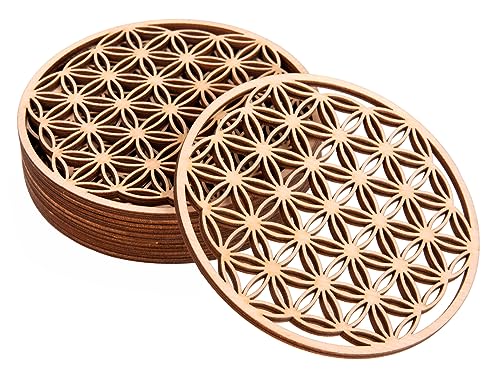 ProArts Blume des Lebens Untersetzer Holz - Untersetzer Gläser Set von 8 Stück 10x10cm für Getränke und Kaffee-Tee - Tassenuntersetzer von ProArts