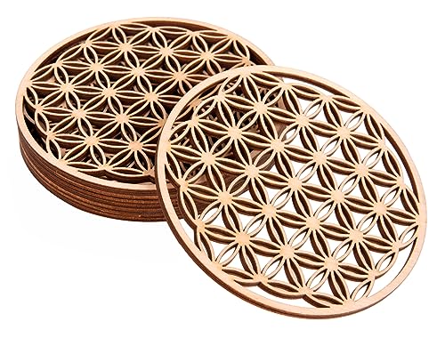 ProArts Fleur de Vie Untersetzer – Untersetzer aus Holz, 6 Stück, 10 x 10 cm – Blume des Lebens für Reinigung und Meditation – Spirituelle Symbole aus Holz von ProArts