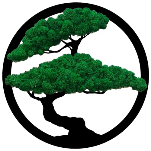 ProArts Moosbild Rund Bonsai Baum Dunkel - Moosbilder mit Rahmen 30x30cm - Mooswand Lebend Natürliches - Pflanzenbild Handgefertigt mit Dunkelmoos von ProArts