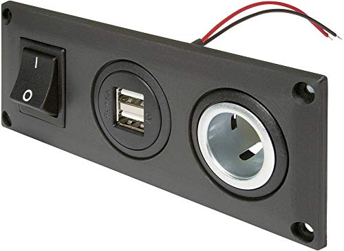 ProCar Einbausteckdose mit USB-A Doppelsteckdose schaltbar + 1 Powersteckdose Belastbarkeit Strom, Schwarz von ProCar