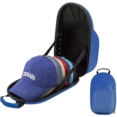 ProCase Baseball Cap Organizer, Hut Reise Case Hat Carrier Aufbewahrungstasche für 6-7 Caps, Huthalter Hutaufbewahrung mit verstellbarem Schulterriemen und Tragegriff Cap Halterung Box Holder -Blau von ProCase