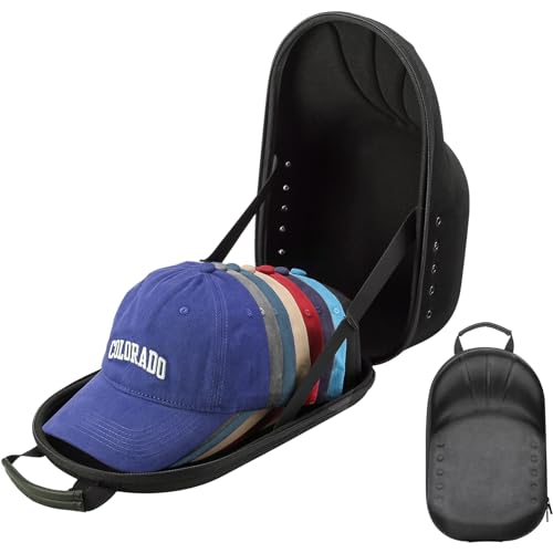 ProCase Baseball Cap Organizer Kappen Reise Case Hat Carrier Aufbewahrungstasche für 6-7 Caps Huthalter Hutaufbewahrung mit Verstellbarem Schulterriemen Tragetasche Halterung Eva Etui- Schwarz von ProCase