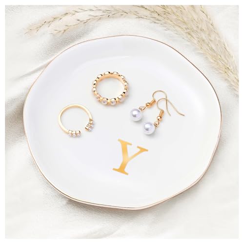 ProCase Keramik Schmucktablett Schmuckschale, Ringschale Schmuckteller mit Gold Initialen für Ohrringe Halsketten Schlüsselablage,Auffangschale, Nachttisch-Dekoration für Diele Tisch Raumdekoration -Y ProCase Keramik Schmucktablett Schmuckschale, Ringschale Schmuckteller mit Gold Initialen für Ohrringe Halsketten Schlüsselablage,Auffangschale, Nachttisch-Dekoration für Diele Tisch Raumdekoration -Y von ProCase