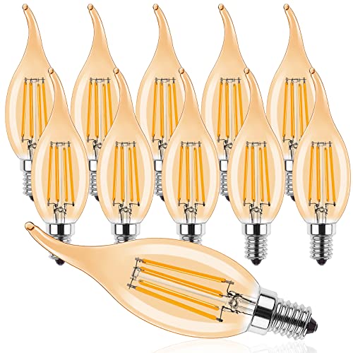 ProCrus 10er Pack E14 4W LED Dimmbar Kerze,C35 Vintage Lampe Kerzenform für Kronleuchter,Filament Kerzen LED Glühbirne,2700K Warmweiß Kerzenbirnen,Ersetzt 40W,400LM,Dimmbar,Amber,Energieklasse F von ProCrus