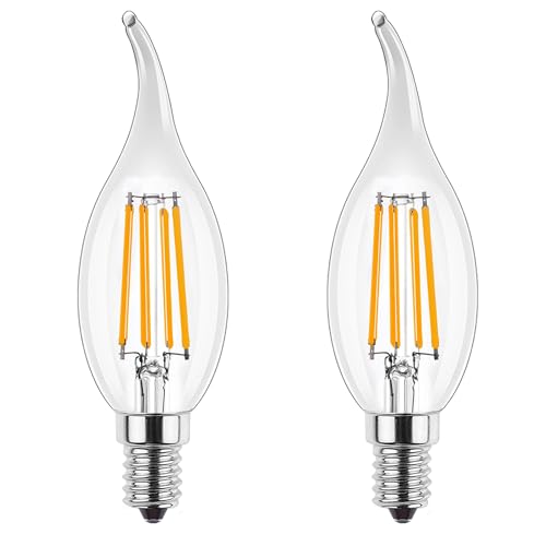 ProCrus Dimmbar Glühbirne E14 LED Kerze,Klare LED Glühbirne kerzenform,4W 350LM ersetzt 35Watt,2700K Warmweiß,C35 LED Birne Lampe für Kronleuchter,Glas,2er Pack von ProCrus