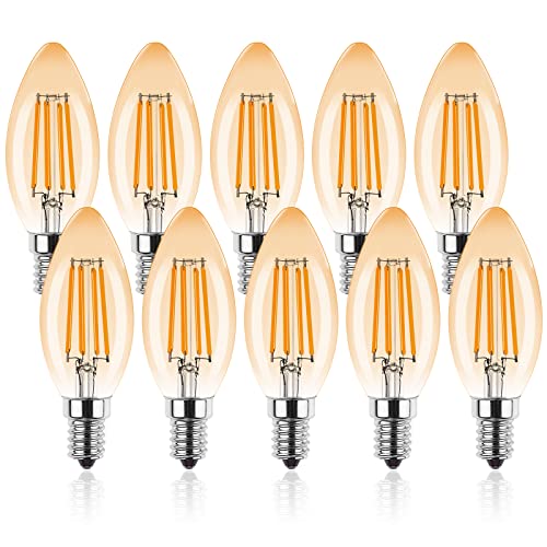 ProCrus E14 Dimmbar Kerzenform LED,Dimmbar 4W Kerze Led Glühbirne,2700K Warmweiß Vintage LED Kerzenbirnen,Ersetzt 40 Watt,für Kronleuchter,Amber,10 Stück (1er Pack) von ProCrus