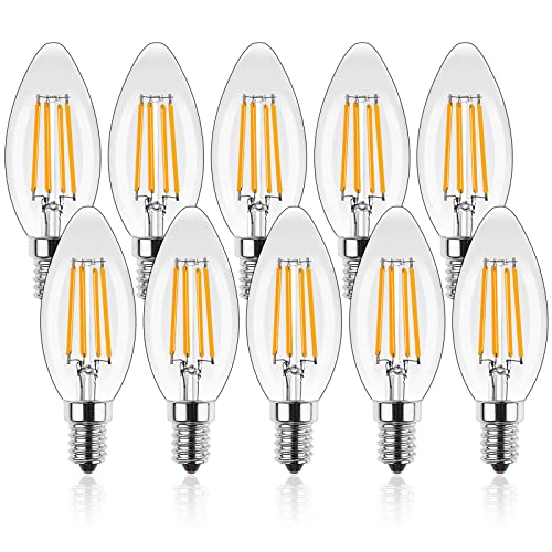ProCrus E14 Kerzenform LED,Dimmbar 4W Kerze Led Glühbirne,2700K Warmweiß Vintage LED Kerzenbirnen,Ersetzt 40 Watt,für Kronleuchter,Klar,10 Stück (1er Pack) von ProCrus