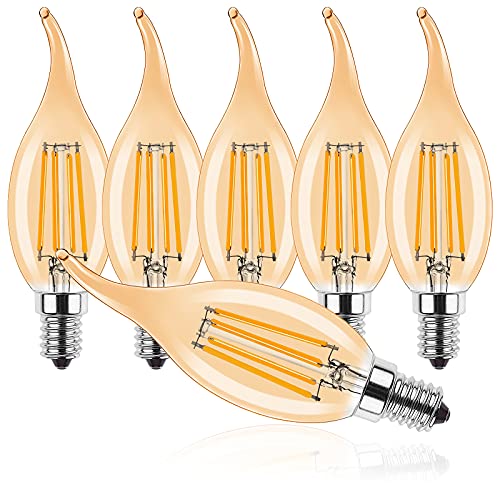 ProCrus E14 LED Kerze Vintage Lampe 4W LED Kerzenform für Kronleuchter,C35 Filament Kerzen LED Glühbirne,2700K Warmweiß Kerzenbirnen,4W LED Ersetzt 40W,400LM,Non Dimmbar,Amber,6er Pack,Energieklasse F von ProCrus