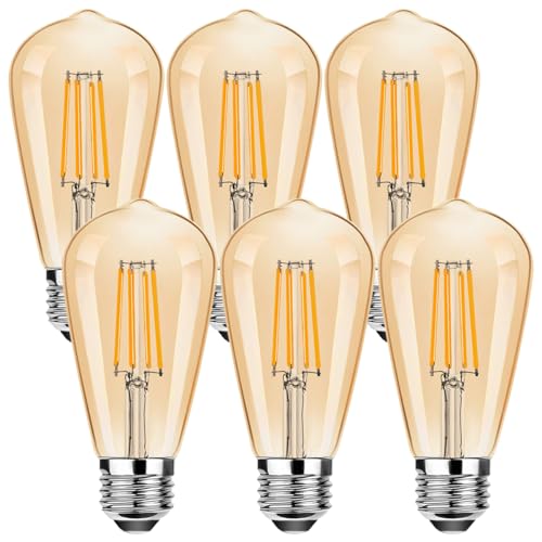 ProCrus Edison Vintage Glühbirne E27,4W E27 LED ST64 Glühbirnen,2700K Warmweiß,350LM,35W Glühlampen äquivalent,Retro Antique Style Leuchtmittel E27 Vintage,Amber,Nicht Dimmbar,6er Pack von ProCrus