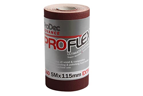 ProDec Advance 5-m-Rolle, Körnung 240, extrafeine, ProFlex, ultraflexibles, rissbeständiges Aluminiumoxid-Schleifpapier zum Schleifen von Holz, Farbe, Putz, Spachtelmasse, Metall und mehr von ProDec Advance