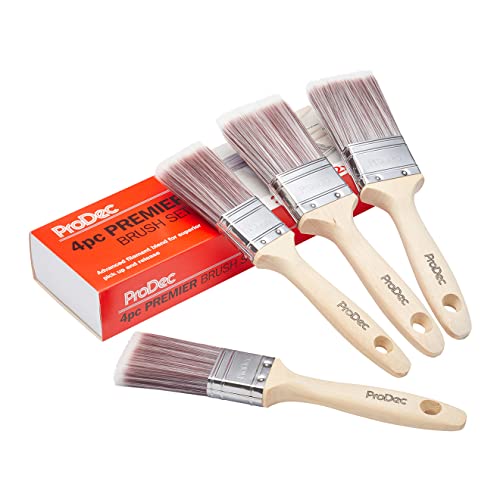 ProDec 4-teilig – Synthetisches Pinselset von Premier Trade für glattes Finish bei Streicharbeiten mit Dispersions-, Glanz- und Satinfarben an Wänden, Decken, Holz und Metall von ProDec