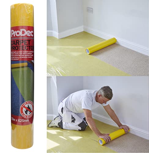 ProDec 50 m x 625 mm Teppichschutz, wasserdicht, schwer entflammbar, selbstklebende Folie Schutz für Teppiche von ProDec
