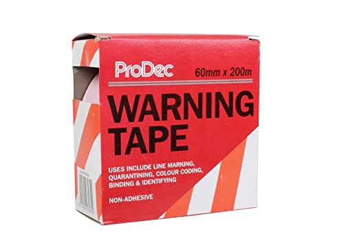 ProDec 60 mm x 200 m nicht klebendes rotes und weißes Chevron-Warnschildband zur Markierung von Sperrbereichen und Hindernissen, Lieferung in einer Spenderbox ProDec 60 mm x 200 m nicht klebendes rotes und weißes Chevron-Warnschildband zur Markierung von Sperrbereichen und Hindernissen, Lieferung in einer Spenderbox von ProDec