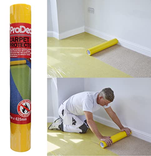 ProDec 25 m x 625 mm Teppichschutzrolle – Starker, selbstklebender Kunststoff-Teppichschutz, vollständig wasserdichter, robuster Treppenschutz für Teppiche, transparenter, selbstklebender Bodenschutz von ProDec