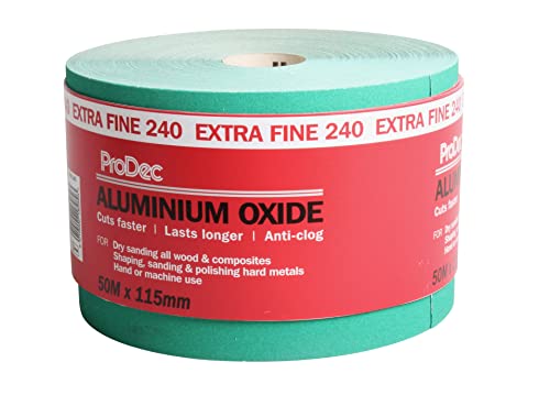 ProDec Schleifpapier, Körnung 240, extrafein, Aluminiumoxid, 50 m x 115 mm, Rolle, grün von ProDec