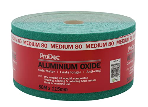 ProDec Schleifpapier, Körnung 80, mittelfein, Aluminiumoxid, 50 m x 115 mm, Rolle, grün von ProDec