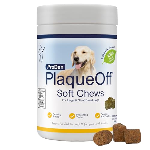 ProDen PlaqueOff Soft Chews für Zahnpflege Hund, Dose mit 60 Leckerli, Natürlicher Zahnsteinentferner, für große Hunde, Mundgeruch und Zahnbelag entfernen ProDen PlaqueOff Soft Chews für Zahnpflege Hund, Dose mit 60 Leckerli, Natürlicher Zahnsteinentferner, für große Hunde, Mundgeruch und Zahnbelag entfernen von ProDen PlaqueOff