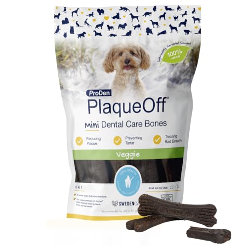 ProDen PlaqueOff Mini Bones für Zahnreinigung Hund, Pack mit 20 Knochen, Zahnstein entfernen, für kleine Hunde, Dental Knochen bei Plaque und Mundgeruch, Gemüse von ProDen PlaqueOff