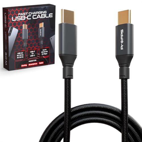 ProFPS 3m USB3.2 Schnell Ladekabel USB C für PS5 Controller, 240W USB C Ladekabel zu USB C Kabel, PS5 USBC Ladekabel für Playstation 5 Controller, Schnellladekabel USB C Kabel, PS5 Zubehor von ProFPS