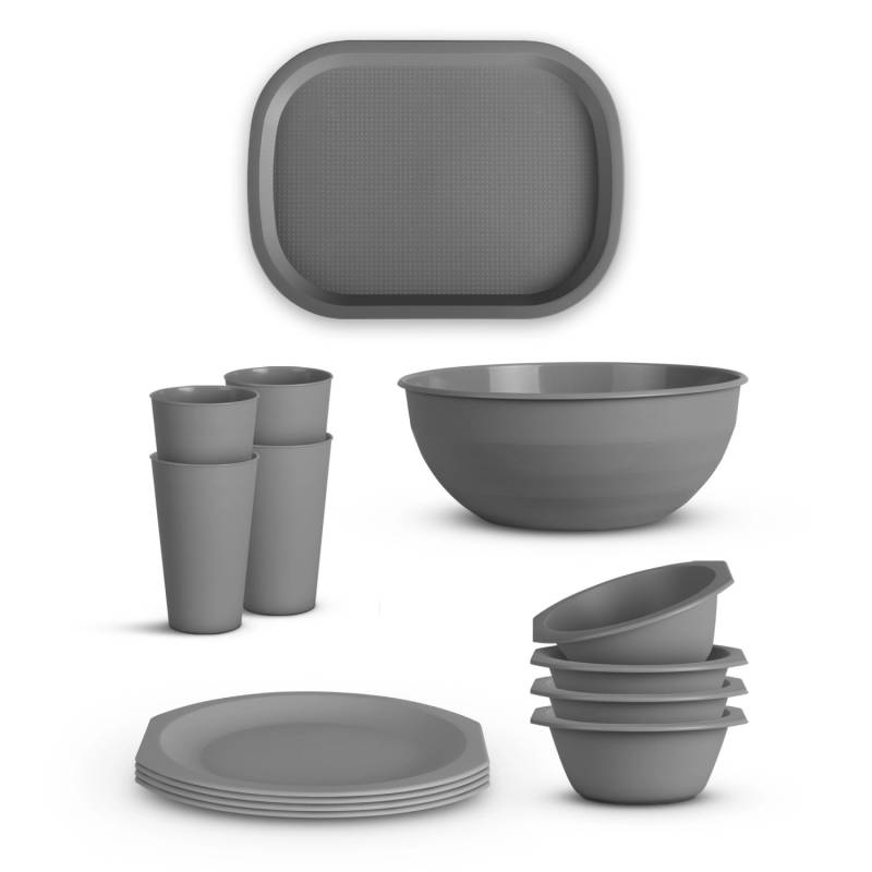 ProHome Kunststoff Geschirr Set BPA Frei Grau 14 Teilig 4 Personen von ProHome