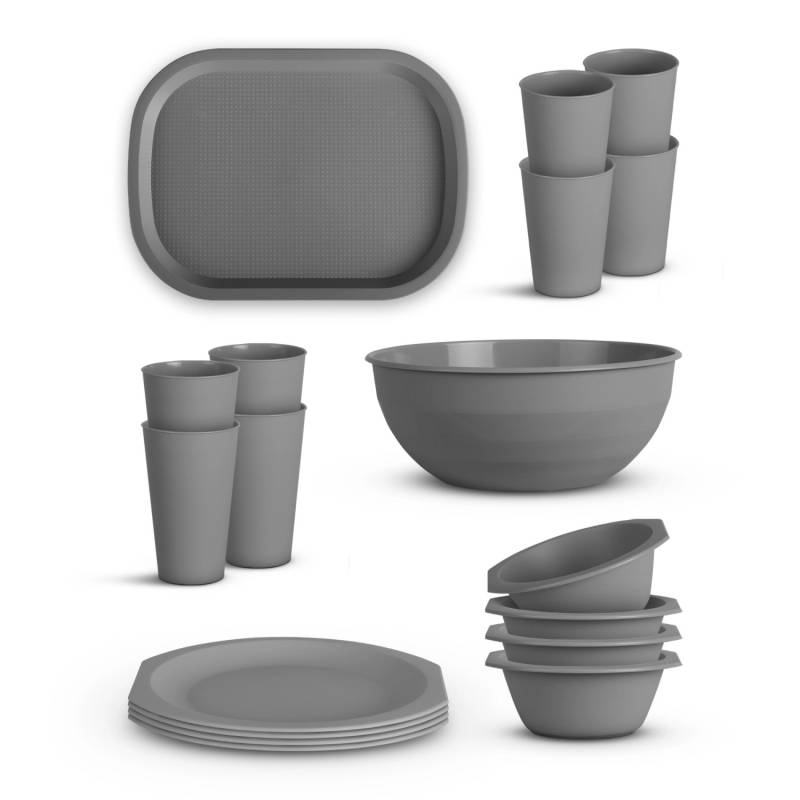 ProHome Kunststoff Geschirr Set BPA Frei Grau 18 Teilig 4 Personen von ProHome