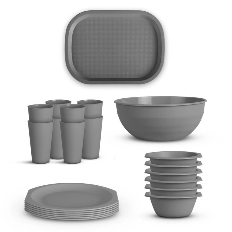 ProHome Kunststoff Geschirr Set BPA Frei Grau 22 Teilig 6 Personen ProHome Kunststoff Geschirr Set BPA Frei Grau 22 Teilig 6 Personen von ProHome